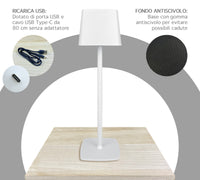 Coppia Di Lampada Da Tavolo LED Set 2 Pezzi Design Moderno Senza Fili Ricaricabile Controllo Touch Selezione Colore Intensità Dimmerabile Altezza Regolabile Con Adattatore Per Bottiglia 3000/4500/600K