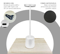 Coppia Di Lampada Da Tavolo LED Set 2 Pezzi Design Moderno Senza Fili Ricaricabile Controllo Touch Selezione Colore Intensità Dimmerabile Altezza Regolabile Con Adattatore Per Bottiglia 3000/4500/600K