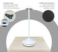 Coppia Di Lampada Da Tavolo LED Set 2 Pezzi Design Moderno Senza Fili Ricaricabile Controllo Touch Selezione Colore Intensità Dimmerabile Altezza Regolabile Con Adattatore Per Bottiglia 3000/4500/600K