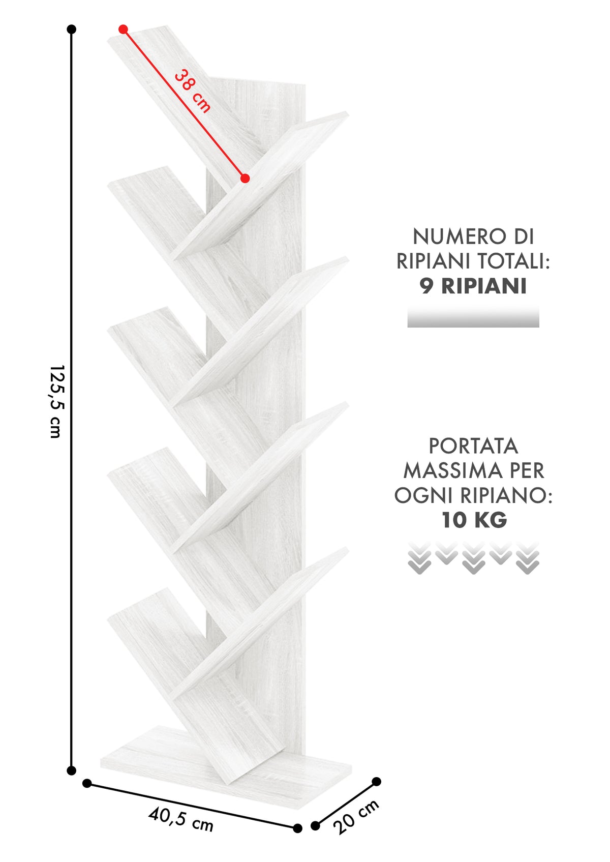 Liberia In Legno A Forma Ad Albero Scaffale 9 Ripiani Salvaspazio Verticale Camera Letto Soggiorno Studio Ufficio  Libro Mensola A Colonna Porta Libri Stile industrial Torre