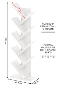 Liberia In Legno A Forma Ad Albero Scaffale 9 Ripiani Salvaspazio Verticale Camera Letto Soggiorno Studio Ufficio  Libro Mensola A Colonna Porta Libri Stile industrial Torre