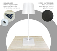 Coppia Di Lampada Da Tavolo LED Set 2 Pezzi Design Moderno Senza Fili Ricaricabile Controllo Touch Selezione Colore Intensità Dimmerabile Altezza Regolabile Con Adattatore Per Bottiglia 3000/4500/600K