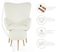 Poltrona Imbottita Ergonomica Con Schienale E Braccioli Con Poggiapiedi Contenitore Camera Da Letto Salotto Moderna Pouf Sedia Effetto Teddy Morbida