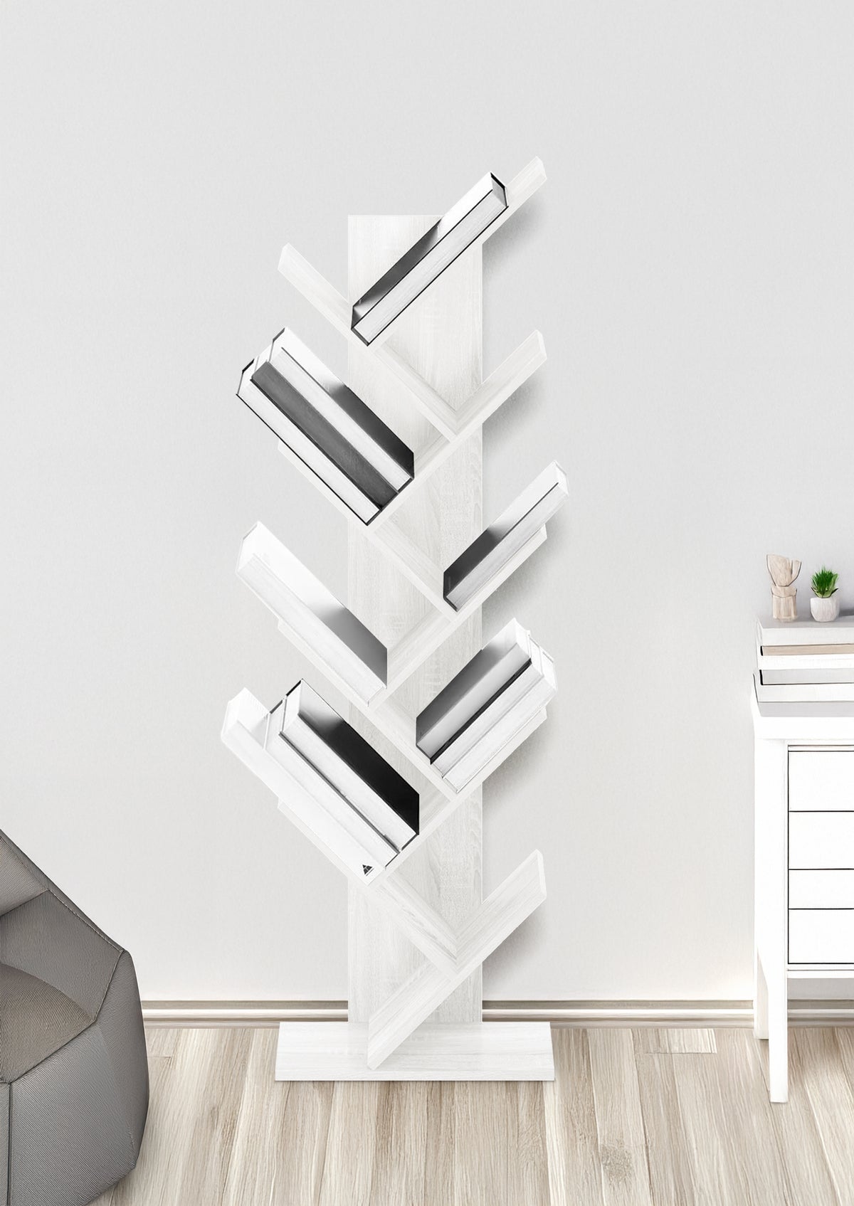 Liberia In Legno A Forma Ad Albero Scaffale 9 Ripiani Salvaspazio Verticale Camera Letto Soggiorno Studio Ufficio  Libro Mensola A Colonna Porta Libri Stile industrial Torre