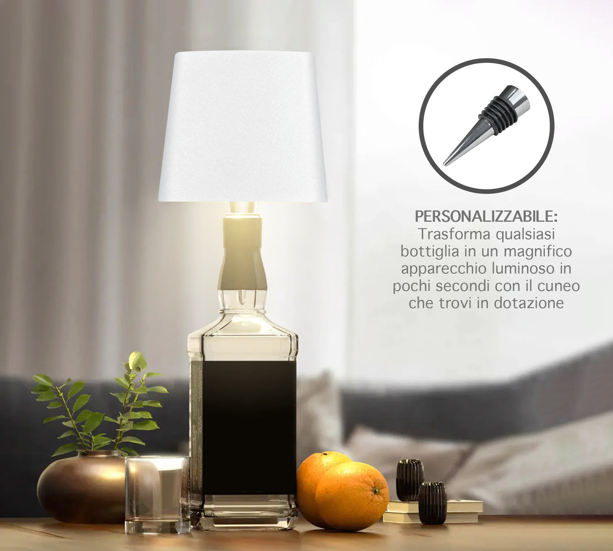 Coppia Di Lampada Da Tavolo LED Set 2 Pezzi Design Moderno Senza Fili Ricaricabile Controllo Touch Selezione Colore Intensità Dimmerabile Altezza Regolabile Con Adattatore Per Bottiglia 3000/4500/600K