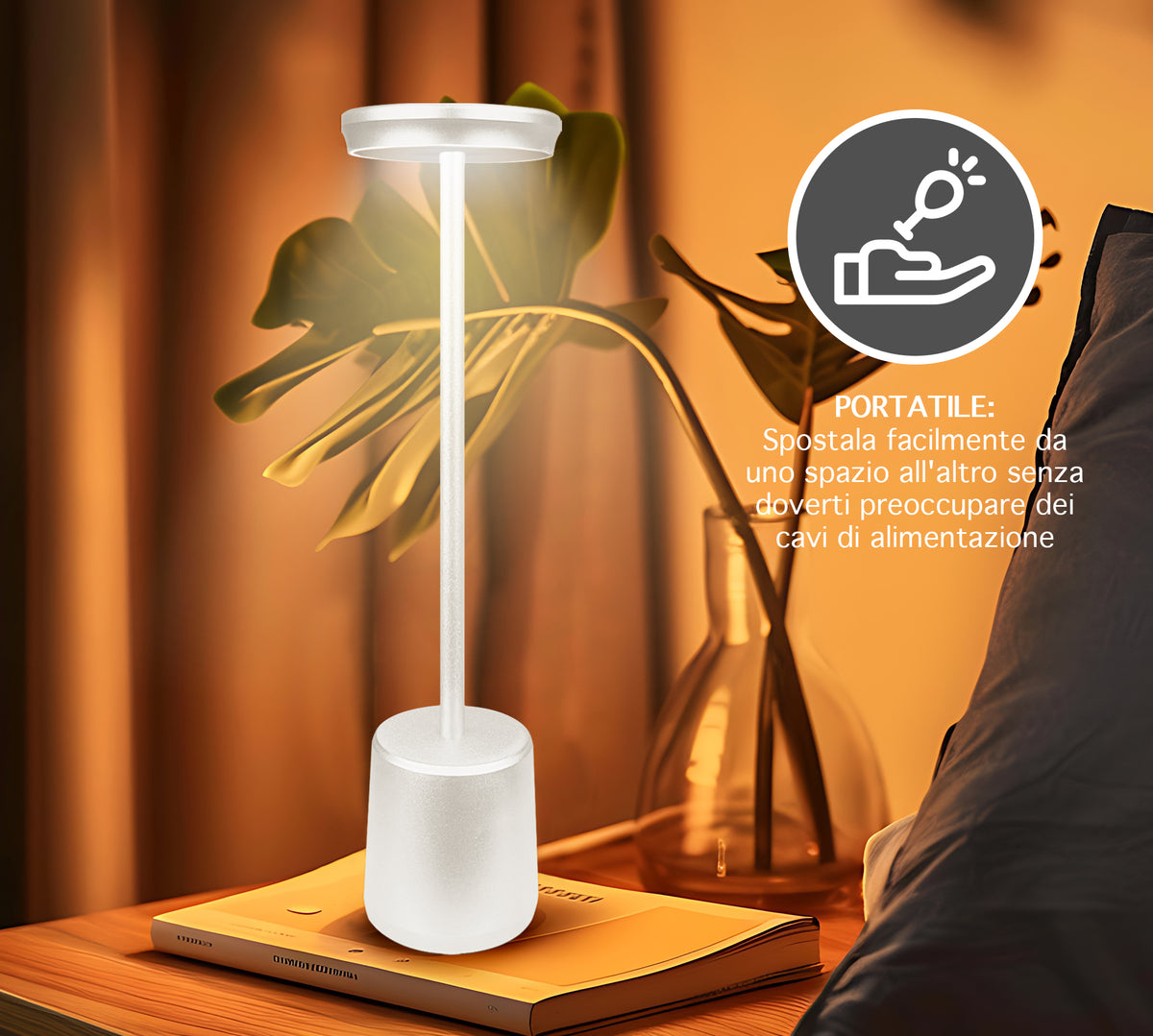 Coppia Di Lampada Da Tavolo LED Set 2 Pezzi Design Moderno Senza Fili Ricaricabile Controllo Touch Selezione Colore Intensità Dimmerabile Altezza Regolabile Con Adattatore Per Bottiglia 3000/4500/600K