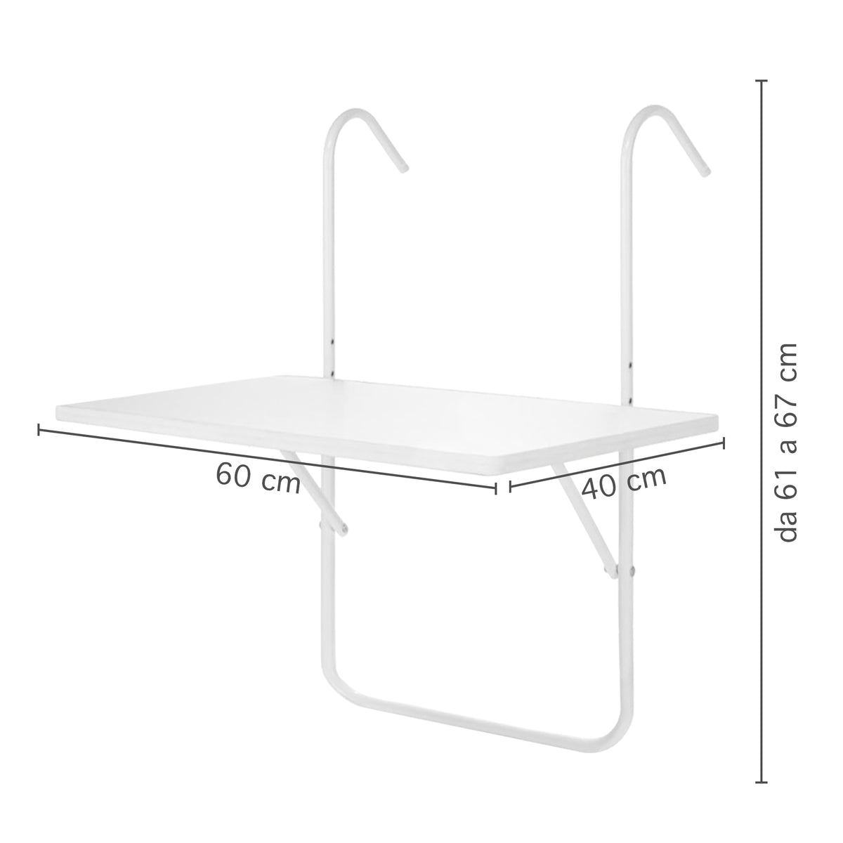 Tavolino Pieghevole Da Balcone 60x40Cm Tavolo Sospeso Da Appendere Alla Ringhiera Richiudibile Salvaspazio Altezza Regolabile Struttura In Metallo Impermeabile Uv Resistent Antiruggine