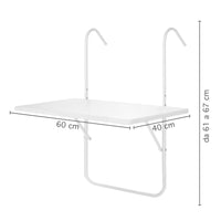 Tavolino Pieghevole Da Balcone 60x40Cm Tavolo Sospeso Da Appendere Alla Ringhiera Richiudibile Salvaspazio Altezza Regolabile Struttura In Metallo Impermeabile Uv Resistent Antiruggine