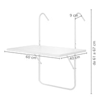 Tavolino Pieghevole Da Balcone 60x40Cm Tavolo Sospeso Da Appendere Alla Ringhiera Richiudibile Salvaspazio Altezza Regolabile Struttura In Metallo Impermeabile Uv Resistent Antiruggine