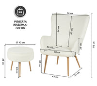 Poltrona Imbottita Ergonomica Con Schienale E Braccioli Con Poggiapiedi Contenitore Camera Da Letto Salotto Moderna Pouf Sedia Effetto Teddy Morbida