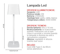 Coppia Di Lampada Da Tavolo LED Set 2 Pezzi Design Moderno Senza Fili Ricaricabile Controllo Touch Selezione Colore Intensità Dimmerabile Altezza Regolabile Con Adattatore Per Bottiglia 3000/4500/600K