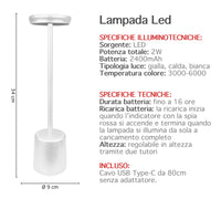 Coppia Di Lampada Da Tavolo LED Set 2 Pezzi Design Moderno Senza Fili Ricaricabile Controllo Touch Selezione Colore Intensità Dimmerabile Altezza Regolabile Con Adattatore Per Bottiglia 3000/4500/600K