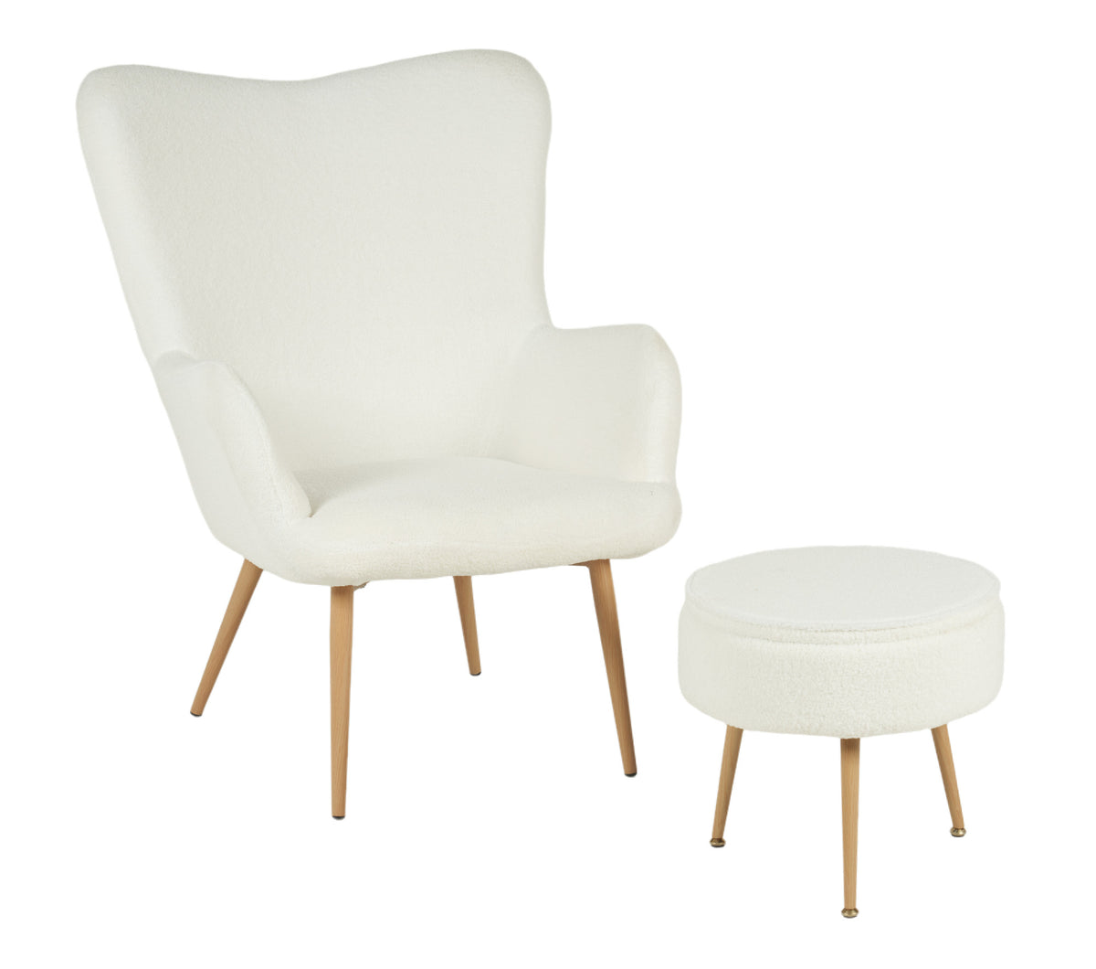 Poltrona Imbottita Ergonomica Con Schienale E Braccioli Con Poggiapiedi Contenitore Camera Da Letto Salotto Moderna Pouf Sedia Effetto Teddy Morbida