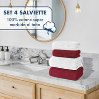Asciugamani Bagno 100% Spugna Puro Cotone 500 Gr 4 Pezzi 2 Salvietta Viso 2 Asciugamano Ospite Mani Qualità Certificato Oeko-Tex Salviette Super Morbide Bicolore