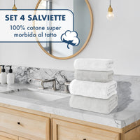 Asciugamani Bagno 100% Spugna Puro Cotone 500 Gr 4 Pezzi 2 Salvietta Viso 2 Asciugamano Ospite Mani Qualità Certificato Oeko-Tex Salviette Super Morbide Bicolore