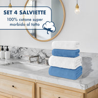 Asciugamani Bagno 100% Spugna Puro Cotone 500 Gr 4 Pezzi 2 Salvietta Viso 2 Asciugamano Ospite Mani Qualità Certificato Oeko-Tex Salviette Super Morbide Bicolore