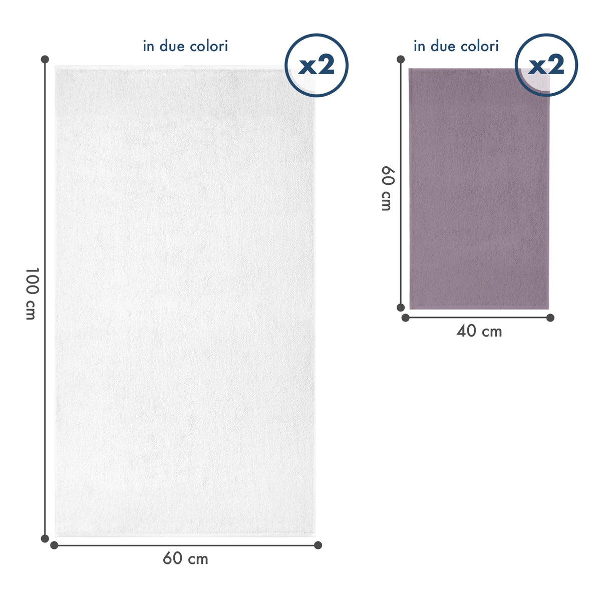 Asciugamani Bagno 100% Spugna Puro Cotone 500 Gr 4 Pezzi 2 Salvietta Viso 2 Asciugamano Ospite Mani Qualità Certificato Oeko-Tex Salviette Super Morbide Bicolore