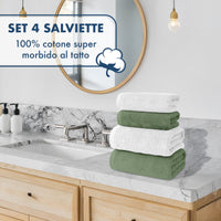 Asciugamani Bagno 100% Spugna Puro Cotone 500 Gr 4 Pezzi 2 Salvietta Viso 2 Asciugamano Ospite Mani Qualità Certificato Oeko-Tex Salviette Super Morbide Bicolore