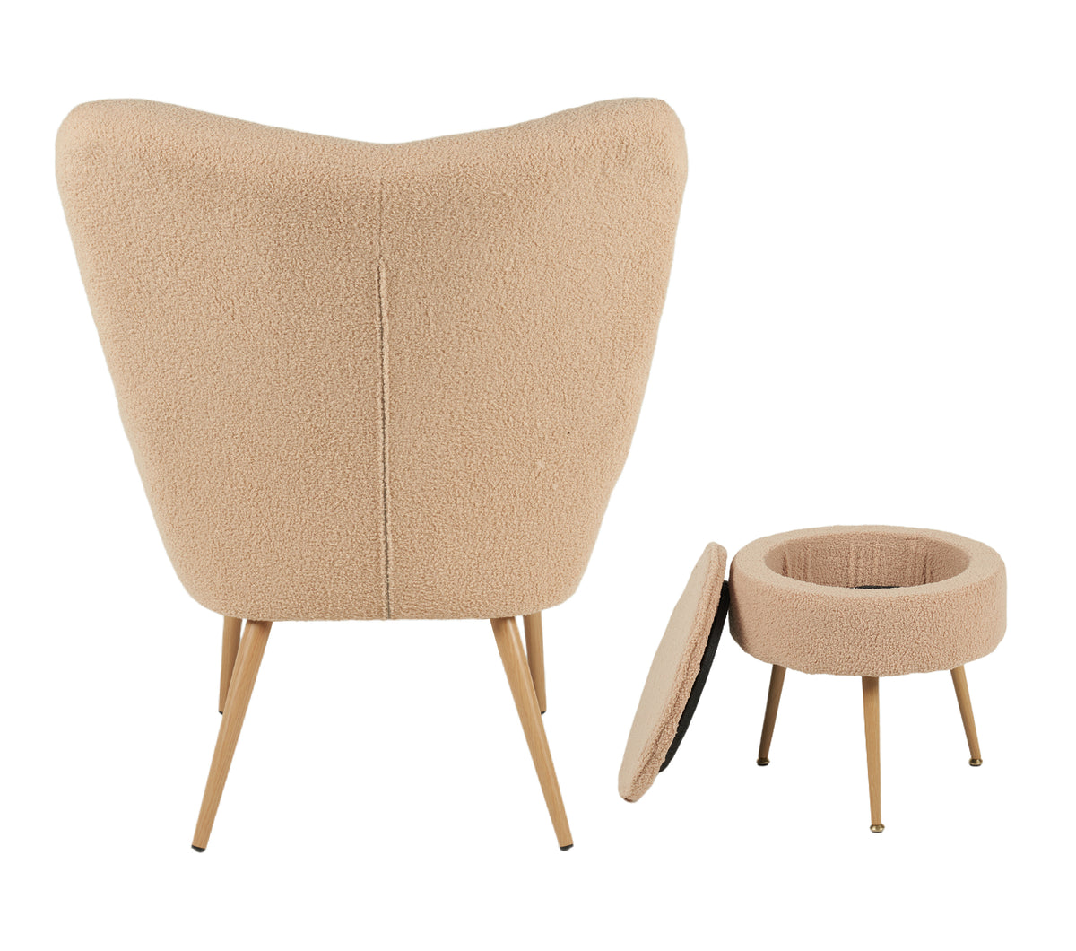 Poltrona Imbottita Ergonomica Con Schienale E Braccioli Con Poggiapiedi Contenitore Camera Da Letto Salotto Moderna Pouf Sedia Effetto Teddy Morbida