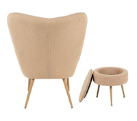 Poltrona Imbottita Ergonomica Con Schienale E Braccioli Con Poggiapiedi Contenitore Camera Da Letto Salotto Moderna Pouf Sedia Effetto Teddy Morbida