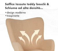 Poltrona Imbottita Ergonomica Con Schienale E Braccioli Con Poggiapiedi Contenitore Camera Da Letto Salotto Moderna Pouf Sedia Effetto Teddy Morbida