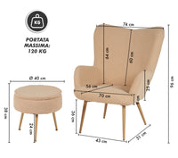 Poltrona Imbottita Ergonomica Con Schienale E Braccioli Con Poggiapiedi Contenitore Camera Da Letto Salotto Moderna Pouf Sedia Effetto Teddy Morbida