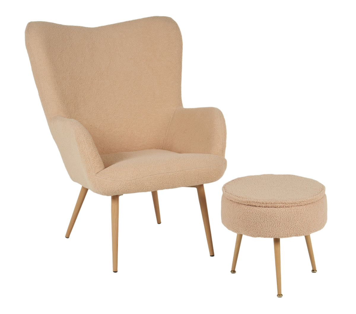 Poltrona Imbottita Ergonomica Con Schienale E Braccioli Con Poggiapiedi Contenitore Camera Da Letto Salotto Moderna Pouf Sedia Effetto Teddy Morbida