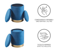 Set Di 2 Pouf Contenitori In Velluto Design Moderno Poggiapiedi,Sgabello Tondo con Coperchio Rimovibile e Seduta Imbottita Alta Densità Con Fascia In Metallo Contenitore Capiente Storage Box