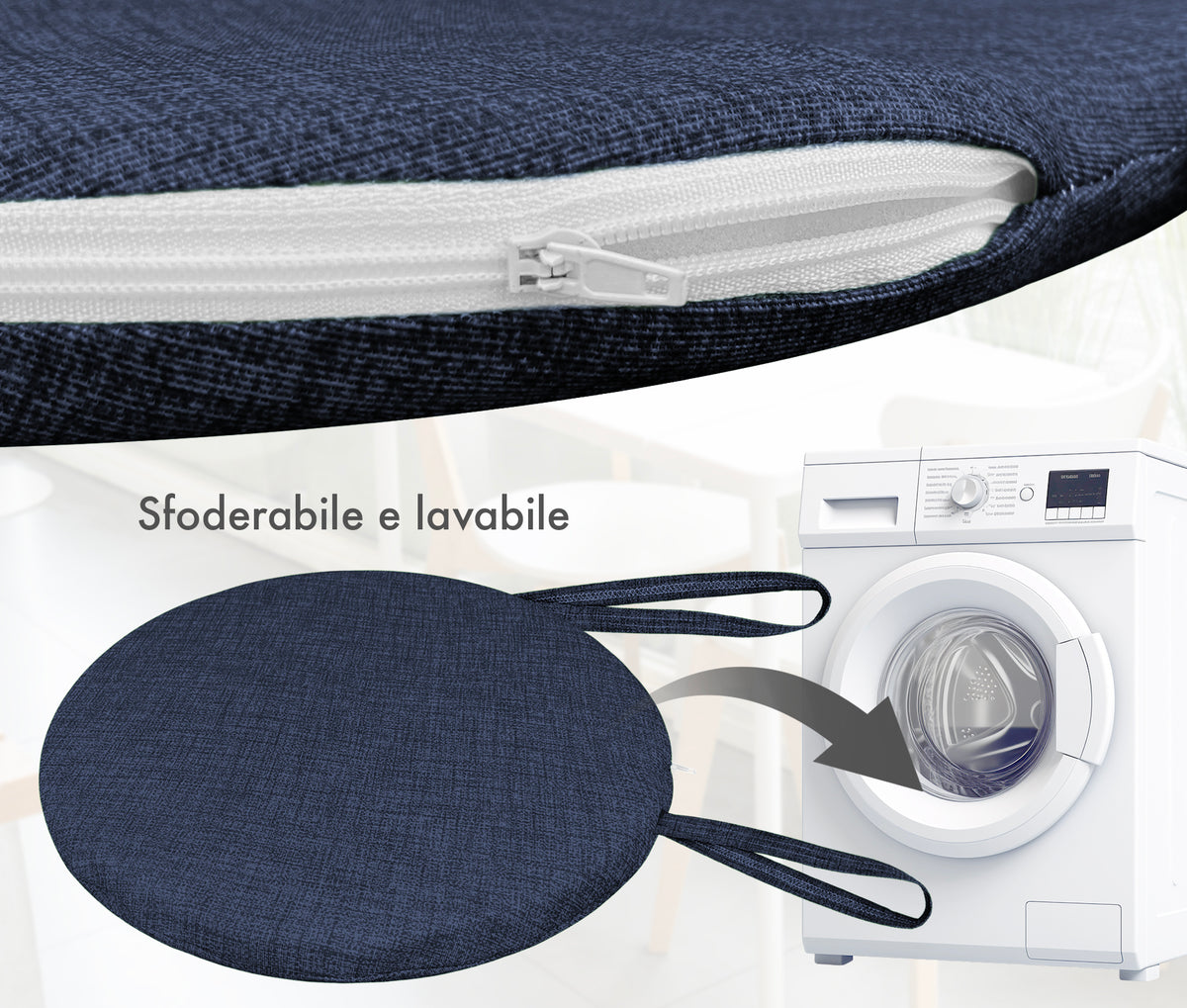 Cuscini Rotondi Per Sedie Cucina Imbottiti Sfoderabili Con Cerniera Cuscino Rotondo Ø 40 Cm Sedia Tavolo Lavabile In Lavatrice Con Lacci Per Fissaggio Prodotto Italiano Comodi