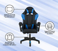 Sedia Gaming Professionale SimilPelle Reclinabile Con Braccioli Poltrona Ufficio Regolabile in Altezza Pistone Gas,Cuscino Poggiatesta E Lombare Gamer