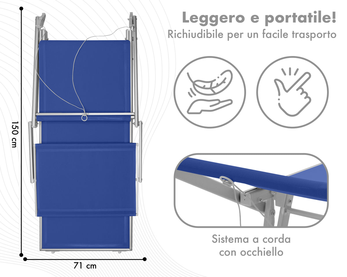 Coppia Set 2 Pezzi Lettino Prendisole Deluxe In Alluminio Pieghevole  Sdraio Con Tettino Parasole Tessuto Textilene Impermeabile