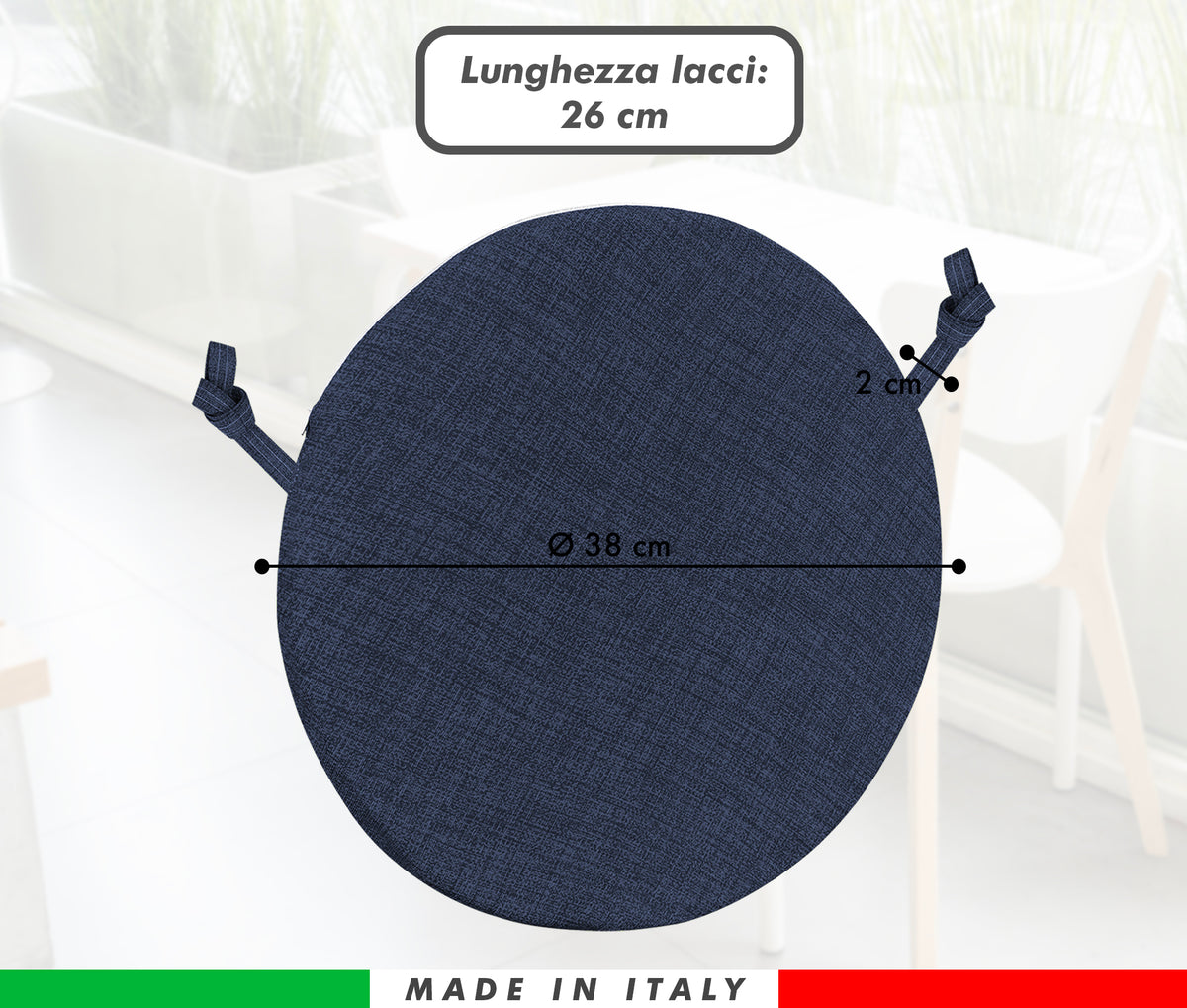 Cuscini Rotondi Per Sedie Cucina Imbottiti Sfoderabili Con Cerniera Cuscino Rotondo Ø 40 Cm Sedia Tavolo Lavabile In Lavatrice Con Lacci Per Fissaggio Prodotto Italiano Comodi