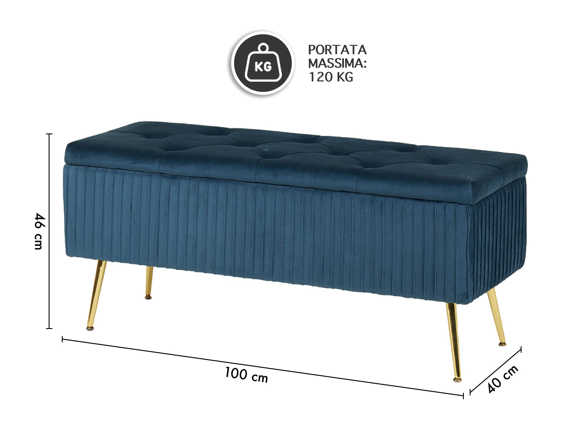 Panca Blu 81,5x41x49 cm Velluto Panca Blu 81,5x41x49 cm Velluto