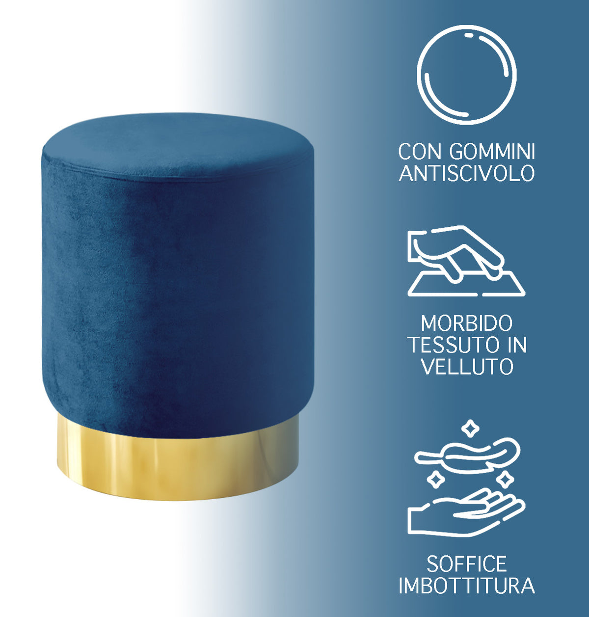 Pouf Cilindro Poggiapiedi Salotto In Velluto Sgabello Camera Design Pouff Cameretta Con Base Dorata