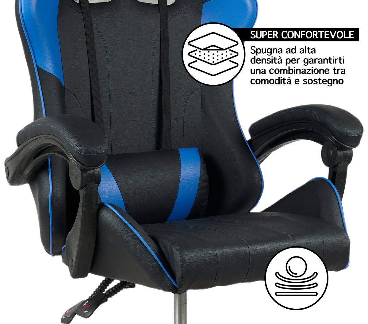 Sedia Gaming Professionale SimilPelle Reclinabile Con Braccioli Poltrona Ufficio Regolabile in Altezza Pistone Gas,Cuscino Poggiatesta E Lombare Gamer