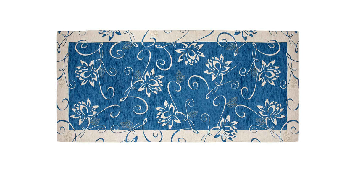 Tappeto Arredo Moderno Antiscivolo in Ciniglia Made in italy Cotone Ninfea Blu
