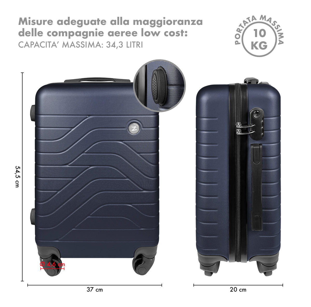 Trolley Bagaglio Mano Rigido 37x20x54.5 Piccolo Ultraleggero Valigia In Abs Con 4 Ruote Manico Chiusura Di Sicurezza Per Compagnie Low Cost Economy Zaino Da Viaggio