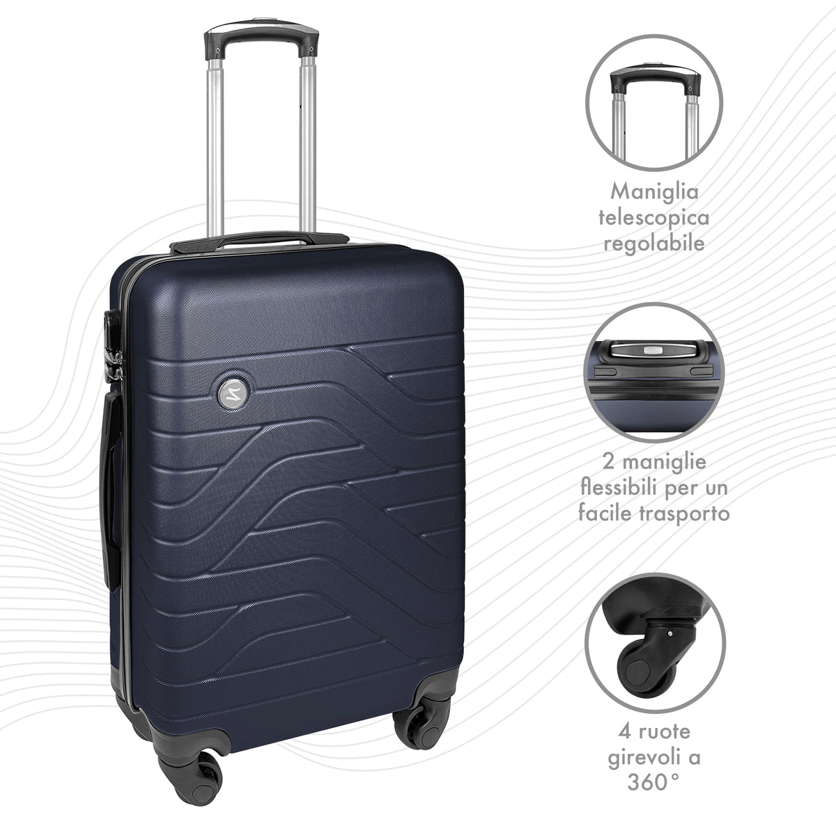 Trolley Bagaglio Mano Rigido 37x20x54.5 Piccolo Ultraleggero Valigia In Abs Con 4 Ruote Manico Chiusura Di Sicurezza Per Compagnie Low Cost Economy Zaino Da Viaggio