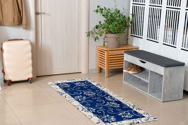 Tappeto Arredo Moderno  Antiscivolo in Ciniglia Made in italy  Cotone Ninfea BluNotte