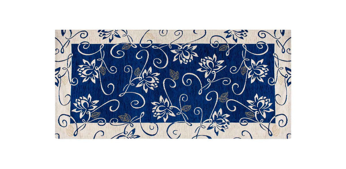 Tappeto Arredo Moderno  Antiscivolo in Ciniglia Made in italy  Cotone Ninfea BluNotte