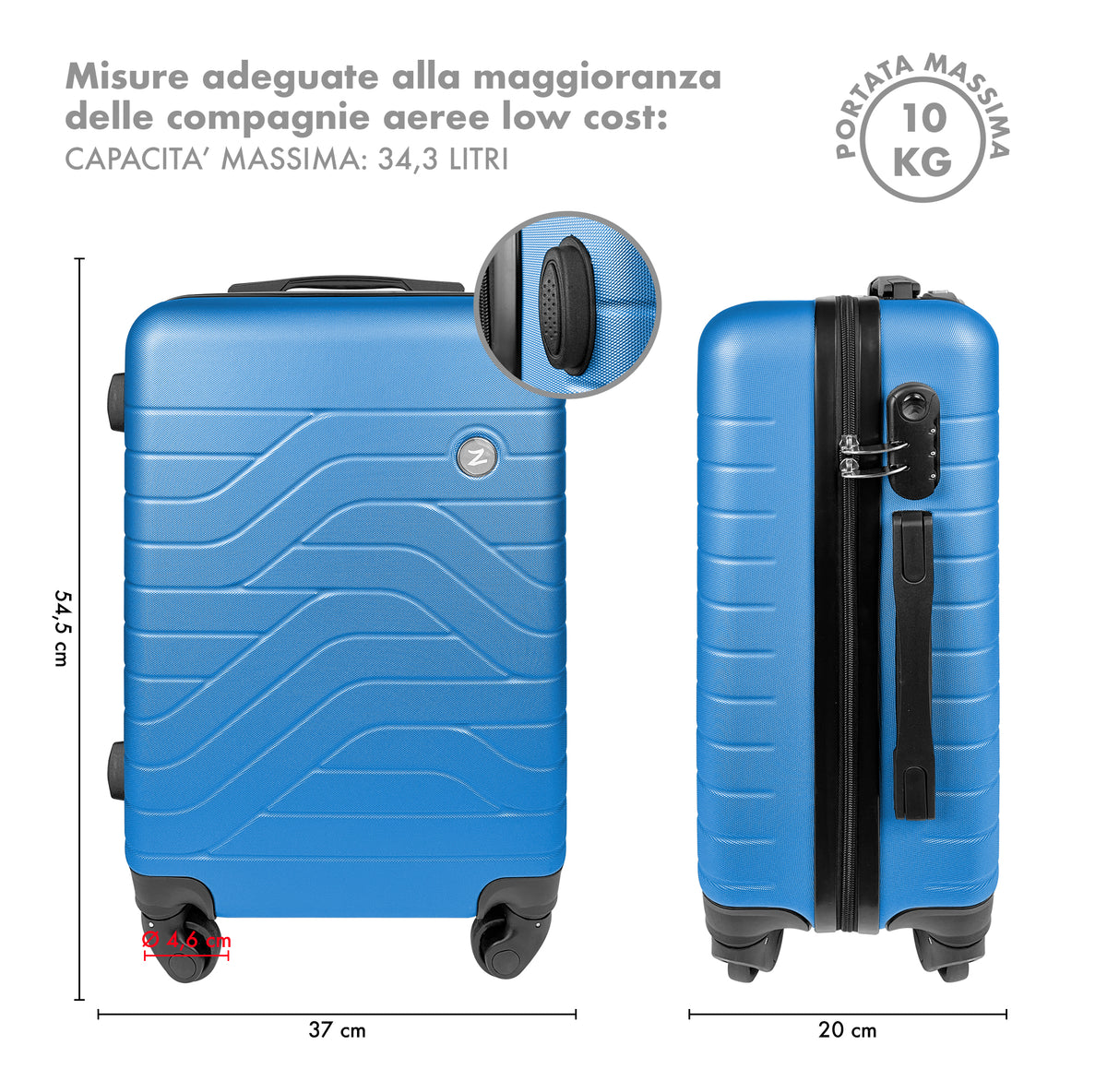 Trolley Bagaglio Mano Rigido 37x20x54.5 Piccolo Ultraleggero Valigia In Abs Con 4 Ruote Manico Chiusura Di Sicurezza Per Compagnie Low Cost Economy Zaino Da Viaggio
