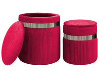 Set Di 2 Pouf Contenitori In Velluto Design Moderno Poggiapiedi,Sgabello Tondo con Coperchio Rimovibile e Seduta Imbottita Alta Densità Con Fascia In Metallo Contenitore Capiente Storage Box