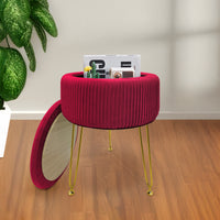 Pouf Rotondo In Velluto Con Contenitore Portaoggetti Sgabello Toeletta Trucco Tavolino Caffè Ripiano Legno Salotto Poggiapiedi Con Gambe Color Oro