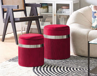 Set Di 2 Pouf Contenitori In Velluto Design Moderno Poggiapiedi,Sgabello Tondo con Coperchio Rimovibile e Seduta Imbottita Alta Densità Con Fascia In Metallo Contenitore Capiente Storage Box
