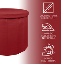 Pouf Contenitore Rotondo Portaoggetti In Ecopelle Poggiapiedi Salotto Sgabello Pouff Camera Design Con Coperchio