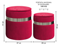 Set Di 2 Pouf Contenitori In Velluto Design Moderno Poggiapiedi,Sgabello Tondo con Coperchio Rimovibile e Seduta Imbottita Alta Densità Con Fascia In Metallo Contenitore Capiente Storage Box