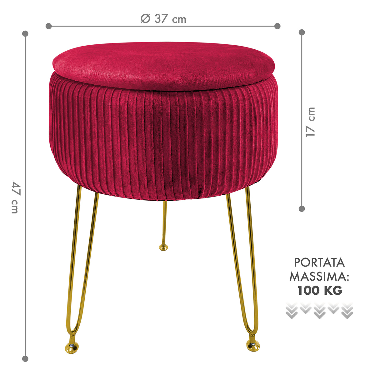 Pouf Rotondo In Velluto Con Contenitore Portaoggetti Sgabello Toeletta Trucco Tavolino Caffè Ripiano Legno Salotto Poggiapiedi Con Gambe Color Oro
