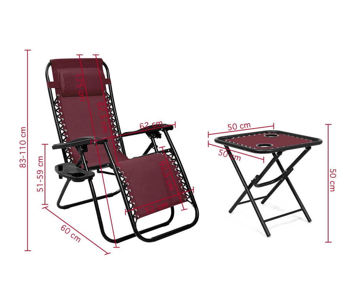 Set Di 2 Sedie A Sdraio Da Giardino Con Tavolino 0 Gravity Pieghevoli Schienale Regolabile Da Esterno Con Portabicchieri Poggiatesta Regolabile