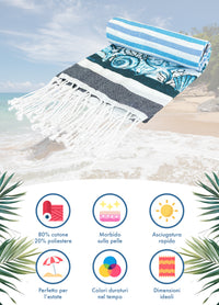 Telo Mare Con Frange Asciugamano Da Spiaggia Misura Grande 90x190 Cm Assorbente In Morbido Cotone Leggero Stampe Moderne Anti Sabbia Lettino Vacanze Piscina