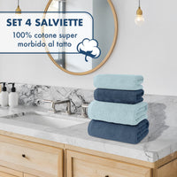 Asciugamani Bagno 100% Spugna Puro Cotone 500 Gr 4 Pezzi 2 Salvietta Viso 2 Asciugamano Ospite Mani Qualità Certificato Oeko-Tex Salviette Super Morbide Bicolore